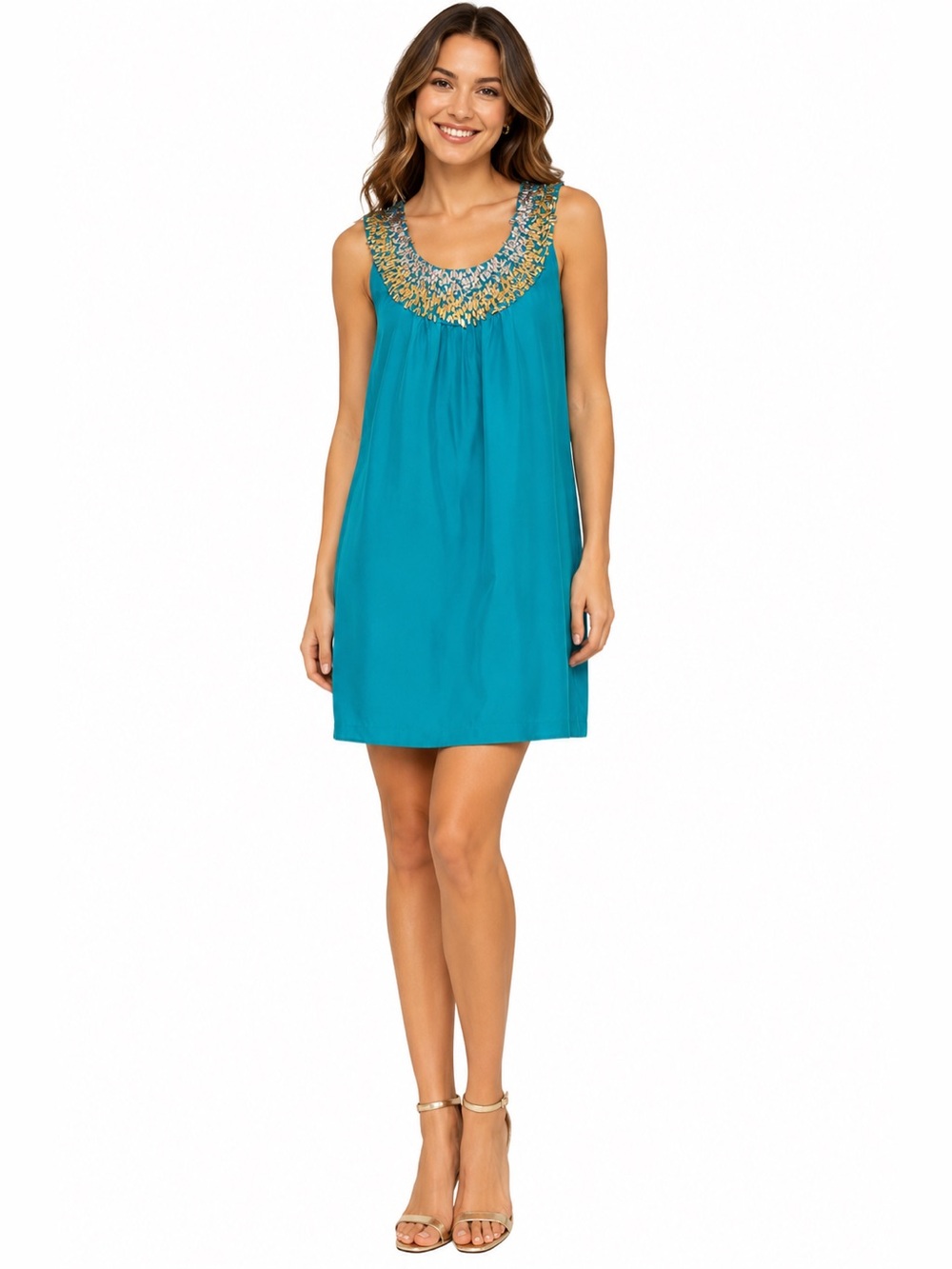 Trina Turk Luxury Silk Cocktail Dress Beaded Neckline Resort Cruise Size 10